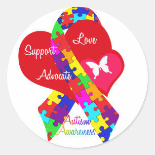 Pegatina Redonda Cinta de autismo entrelazada