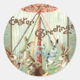 Pegatina Redonda Cinta de baile de mayo del conejo de Pascua