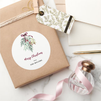 Pegatina Redonda Cinta de Burgundy de Verduras de Navidad en Acuare