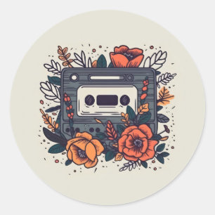Pegatina Redonda Cinta de cassette floral