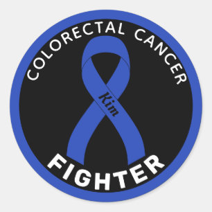 Pegatina Redonda Cinta de combate contra el cáncer colorrectal negr