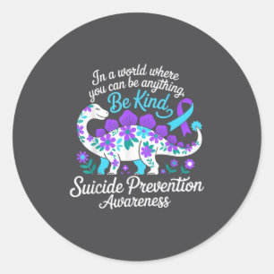 Pegatina Redonda Cinta de Conciencia de Prevención del Suicidio Flo