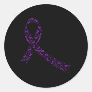 Pegatina Redonda Cinta de Conciencia de Sobredosis Morado Adicción