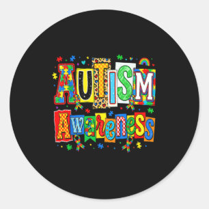 Pegatina Redonda Cinta de conciencia del autismo rompecabezas apoyo