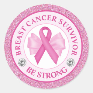 Pegatina Redonda Cinta de Conciencia del Cáncer de Mama Supervivien