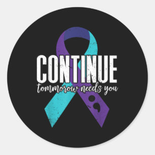 Pegatina Redonda Cinta de Concienciación sobre el Suicidio Continúa