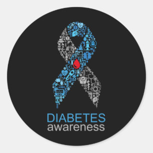 Pegatina Redonda Cinta de concienciación sobre la diabetes del Día 