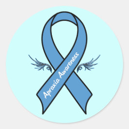 Pegatina Redonda Cinta de concientización de la apraxia con alas