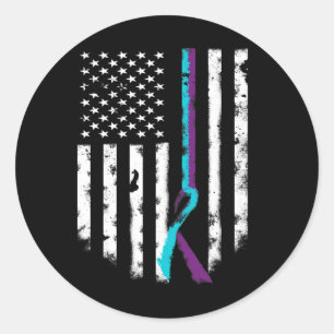 Pegatina Redonda Cinta de concientización de la bandera estadounide