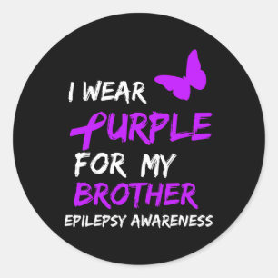 Pegatina Redonda Cinta de Epilepsia Llevo Morado Por Mi Hermano 