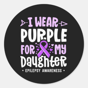 Pegatina Redonda Cinta de Epilepsia Llevo Morado Por Mi Hija Awar