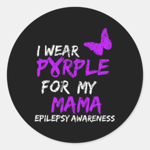 Pegatina Redonda Cinta de Epilepsia Llevo Morado Por Mi Mamá 