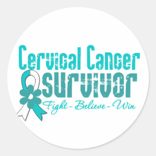 Pegatina Redonda Cinta de flor de sobreviviente de cáncer cervical