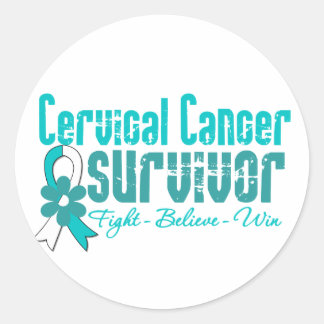 Pegatina Redonda Cinta de flor para sobrevivientes de cáncer cervic
