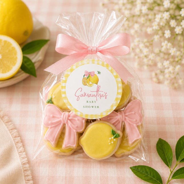 Pegatina Redonda Cinta de gingham rosa limón  (Subido por el creador)