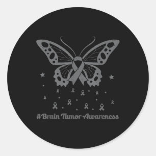 Pegatina Redonda Cinta De Gris De Mariposa De Concienciación Sobre