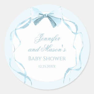 Pegatina Redonda Cinta de lazo azul clásico preppy shower de bebé n