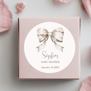 Pegatina Redonda Cinta de Lazo Blanco Vintage Shower de Bebé