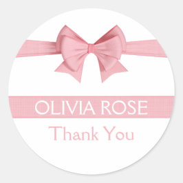 Pegatina Redonda Cinta de línea rosa dobla Baby Shower Gracias