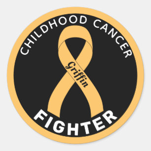 Pegatina Redonda Cinta de lucha contra el cáncer infantil negra