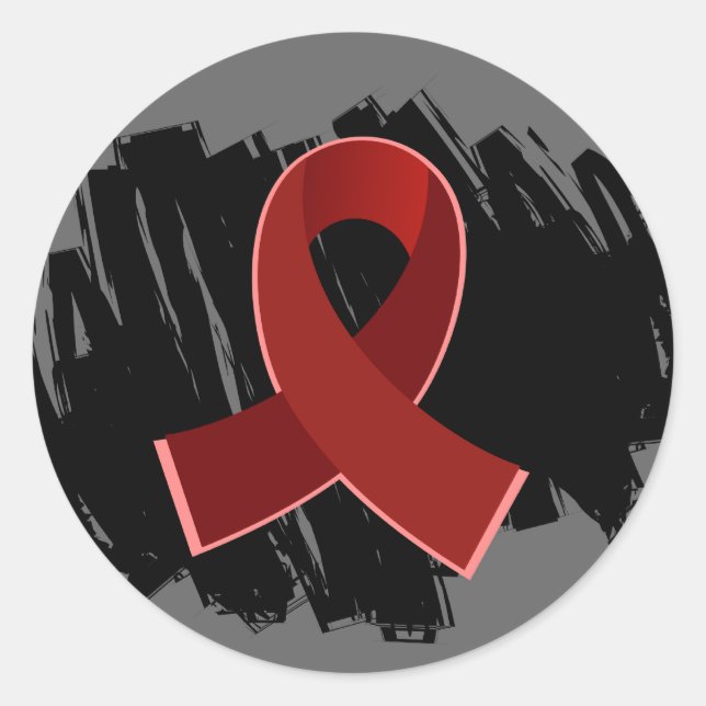 Pegatina Redonda Cinta De Mieloma Múltiple De Borgoña Con Esgrima (Anverso)