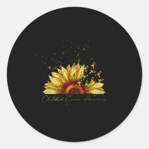 Pegatina Redonda Cinta de Oro Girasol Conciencia del Cáncer Infanti