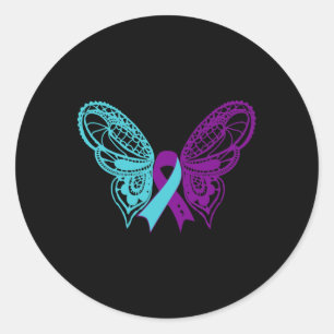 Pegatina Redonda Cinta de prevención del suicidio mariposa