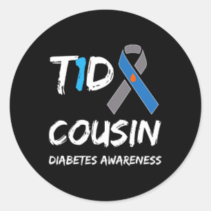 Pegatina Redonda Cinta de sensibilización sobre la diabetes tipo 1 