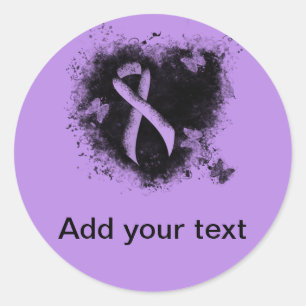 Pegatina Redonda Cinta de sensibilización sobre la lavanda Corazón