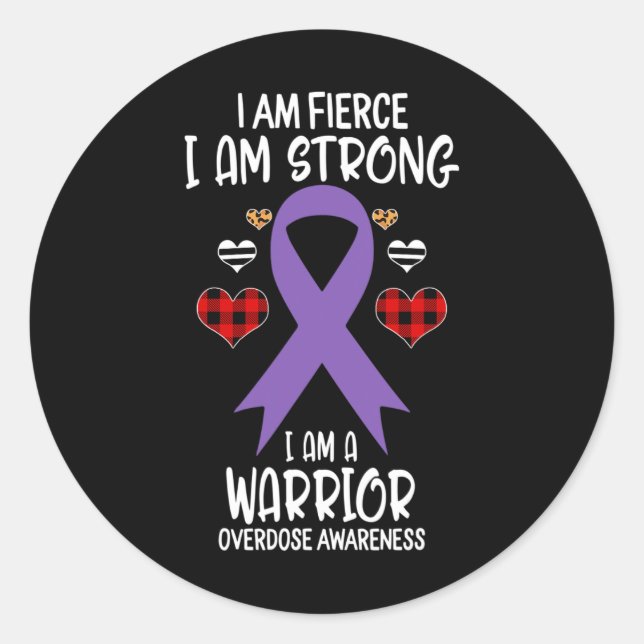 Pegatina Redonda Cinta de Sensibilización Soy Un Fuerte Guerrero Fu (Anverso)