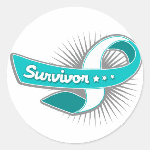 Pegatina Redonda Cinta de sobrevivientes de cáncer cervical