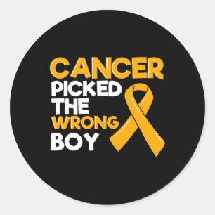 Pegatina Redonda Cinta Del Niño Con Cáncer Tumor Pediatra Niño