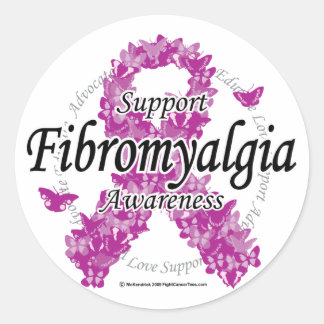 Pegatina Redonda Cinta fibromialgia de mariposas 2