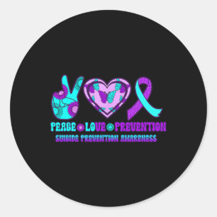 Pegatina Redonda Cinta Heart Peace Love Prevention Happy Suicide A