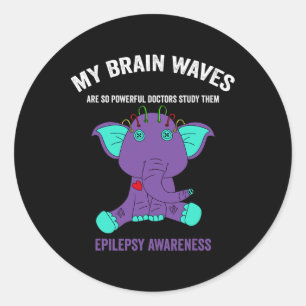 Pegatina Redonda Cinta Morada de Conciencia sobre la Epilepsia - Co