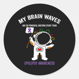 Pegatina Redonda Cinta Morada de Conciencia sobre la Epilepsia - Ep