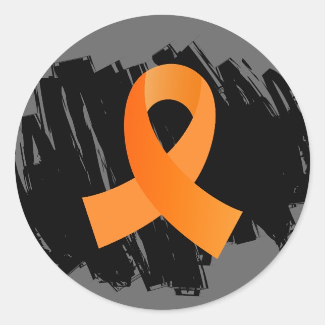 Pegatina Redonda Cinta Naranja de leucemia con grifo (Anverso)
