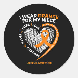 Pegatina Redonda Cinta Naranja Del Corazón Para Mis Awarenes De Leu
