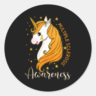 Pegatina Redonda Cinta Naranja Unicornio Conciencia de Esclerosis M