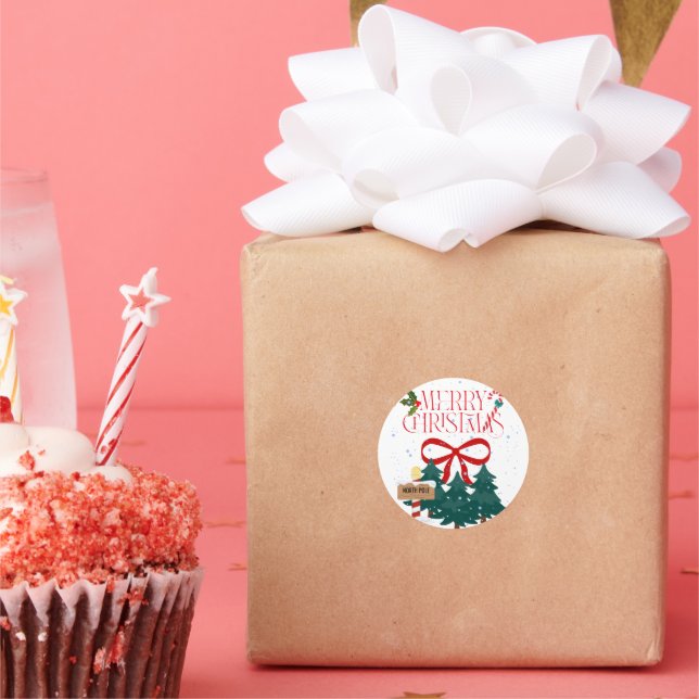 Pegatina Redonda Cinta navideña de Feliz y Pegatinas de Árbol de Na (Fiesta)