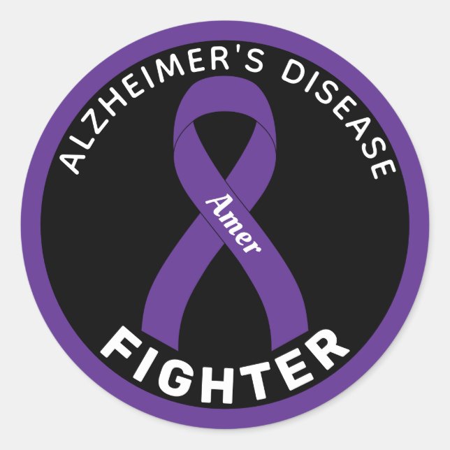 Pegatina Redonda Cinta negra de lucha contra la enfermedad de Alzhe (Anverso)