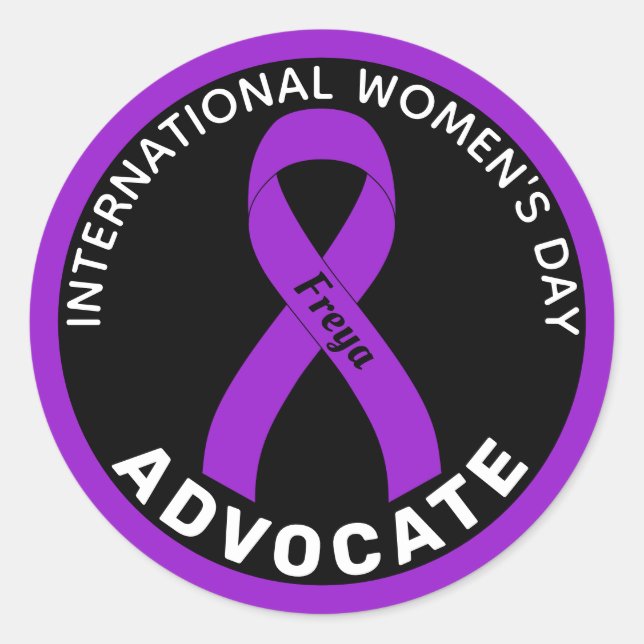Pegatina Redonda Cinta negra del Día Internacional de la Mujer (Anverso)