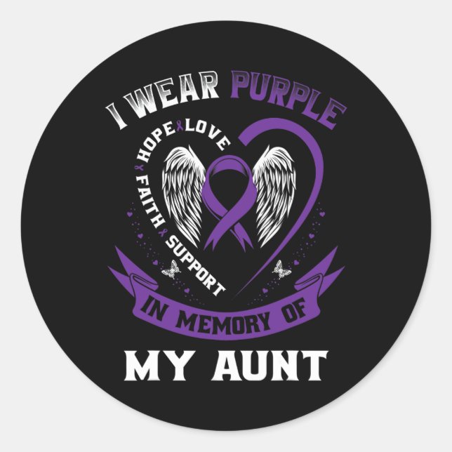 Pegatina Redonda Cinta Púrpura En Memoria Del Cáncer Pancreático De (Anverso)