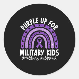 Pegatina Redonda Cinta púrpura para niños militares arcoíris