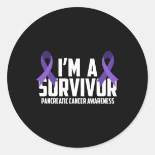 Pegatina Redonda Cinta Púrpura Soy Sobreviviente De Cáncer Pancreát