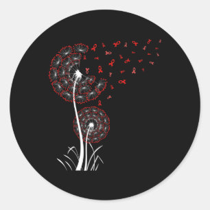 Pegatina Redonda Cinta Roja Dandelion Corazón Enfermedad Sangre Cán