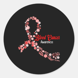 Pegatina Redonda Cinta Roja Flor Hippie Conciencia de Cáncer de San