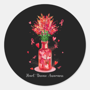 Pegatina Redonda Cinta Roja Floral Apoyo Conciencia Enfermedad del