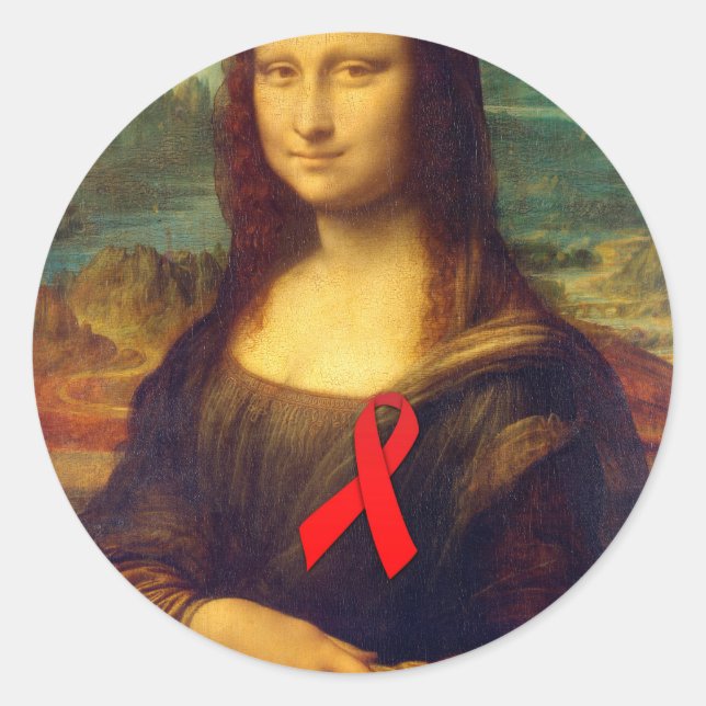 Pegatina Redonda Cinta roja Mona Lisa (Anverso)