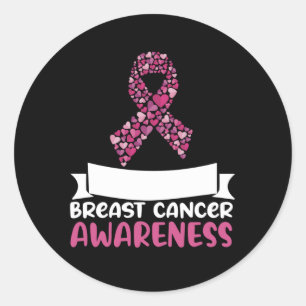 Pegatina Redonda Cinta rosa Adorable Concienciación sobre el cáncer
